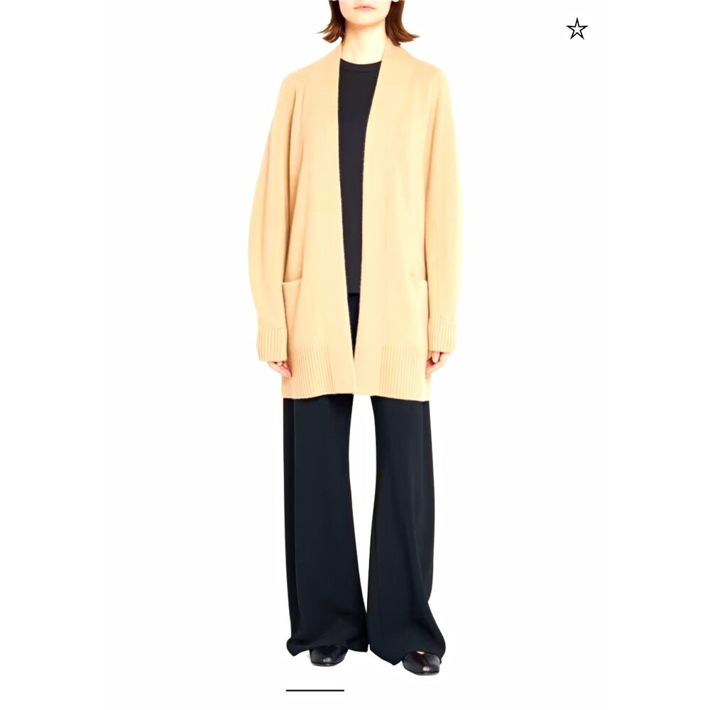 Vince Wool Cashmere Shawl Collar Open Front Cardigan MEDIUM Ribbed Pockets Slit